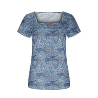 JMntiy Womens vrhovi kratkih rukava Štampanje modne tiskane ležerne s labavim majicama V-izrez, bluza