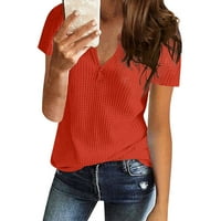 Fragarn ženski vrhovi ženske modne čvrste boje V-izrez Casual majica kratkih rukava Top crvena m