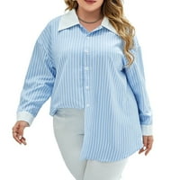 Ležerna prugasta košulja za ovratnike s dugim rukavima Blue Plus Bluse Bluze