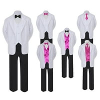 5- Formalno crno bijelo odijelo Set Fuchsia Bow kravate prsluk dječak dječji smrt