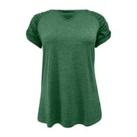 Ženska modna casual puna boja labavi V izrez elastične kratke rukave kratke majice na vrhu bluza m