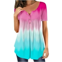 Ženska casual gumba Swing Tops Clearence Odjeća okrugle majice Gradijent boja TEES Trendy Dression Summer