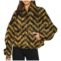 Dianli Womens Polovina Zip Pulover Dukseri Striped Print V-izrez Dugi rukav Pulover labavi modni modni