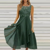 Ženske haljine okrugli dekolte casual tiskani maxi a-line ljetna haljina bez rukava zelena 4xl