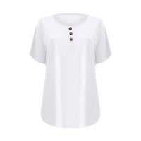 Bazyrey Womens okrugli izrez na vrhu ženske kratkih rukava od pune bluze casual tunika majica bijela