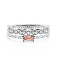 Prekrasan minimalistički morgatit i dijamantski morgalni i dijamantski movali zaručni prsten, vjenčani prsten, dva podudarna traka u srebrom sa 18k bijelim zlatnim oblogom, poklon za njen, obljetni prsten