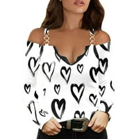 Ženske bluze plus odobrenje Ženski dan zaljubljenih Ljubav Print V izrez dugih rukava majica Comfy Base