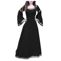 Ljetne haljine za žene okrugli izrez slatki dugi čvrsti a-linijski haljina s dugim rukavima crna xxxl