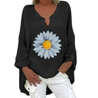 Ženski grafički ispisi cvjetni print dugih rukava pamučne majice modna posada pulover casual bluze vrhovi