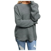 Petort ženski povremeni džemper s dugim rukavima Ležerni pleteni pleteni džemper od mekanog pulover vrhova siva, m