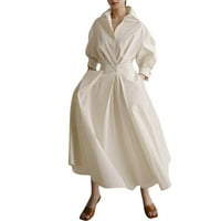 Lroplie ženske casual haljine dame elegantna bluza u boji dugih rukava ženska casual visoka struka casual