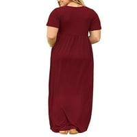 Plus size Žene Ležerne prilike O-izrez Ljeto kratkih rukava, dugačka haljina Crvena XXXL