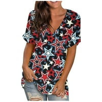 Ljetna bluza Ženski ljetni vrhovi Ležerne modne kratkih rukava V rect Majica Nagranizirana američka