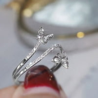 Dvostruki leptir prsten srebrni zircon dijamantni vjenčani prsten nakit za žene za žene leptir oblik