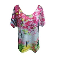 HHEI_K Plus size Ženski kratki rukav tiskani V-izrez The The The Majica Bluza Ljetni vrhovi za žene