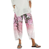Teretne hlače Žene Žene Ljetne elastične strugove casual pantalone, cvijeće tiskane široke pantalone