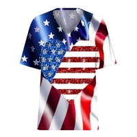 Košulje od 4. jula za žene plus veličine casual vintage američka zastava Print V izrez kratkih rukava