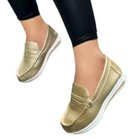 Mishuowoti casual cipele za žene dame modne kožne okrugle nožne prste niske gornje prekrivanje debele cipele u pravu