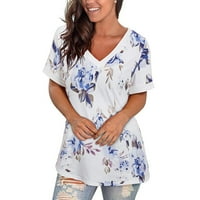 Scyoekwg ljetna odjeća za ženske majice kratkih rukava s bluzom V-izrez Grafički tee Ležerni trendi