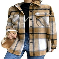 Ženska ležerna flannelna vuna mješavina plairana jakna s majicama dugih rukava s dugim rukavima niz