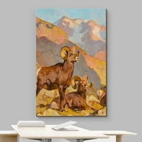 Zidno platno Print Wall Art Pastel Sunset Mountain Valley Ram Ovce Životinje ilustracije Moderna umjetnost