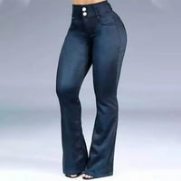 Absuyy labave ljetne hlače Žene Casual Loose široke noge sa džepovima Visoki traperice za struk plava