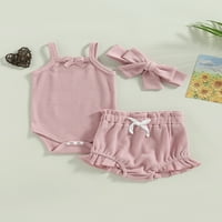 Binpure Baby Girls Ljetne odjeće, Nosač bez rukava Knit + kratke hlače + traka za glavu