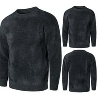 Muški zimski topli džemper sa basiclayerom, ležerne duksere u čvrstoj boji mekani comfy bluze za vrat