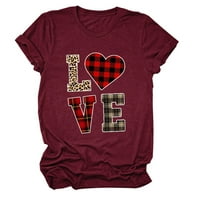 Majice za ženske majice kratkih rukava Casual Basic Crewneck Cosy Bluuse Leopard Plaid Heart Love Print