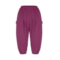Yuwull Ljeto Capri hlače za žene, žensko pamučno posteljino dugme obrezane hlače gležnjače pantalone