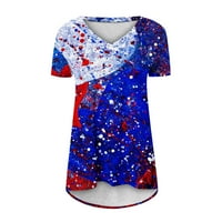 Cleance 4. srpnja Košulje Žene Ljetne casual majica V-izrez kratki rukav Tunički haljina za tajice Labavi