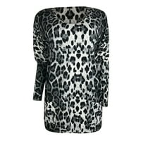 Prevelike grafičke teže za žene Ležerne prilike Ležerne modne V-izrez Leopard Džepne bluze Dugi rukavi