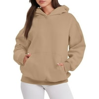Duks za žene s kapuljačom s dugim rukavima, čvrste pulover Prevelike džepne majice Bluza Khaki XL