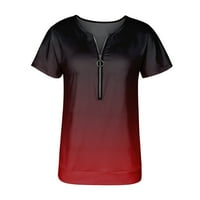Košulje za žene Modni čisti kolor prugasti patent zatvarač s kratkim rukavima Tunik crveni l