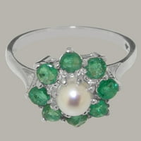 British napravio 10K bijelog zlatnog kulturnog bisera i smaragdnog ženskog ljubičastog prstena - Opcije veličine - veličine 6