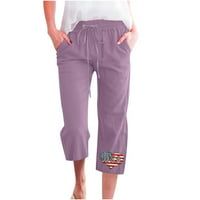 Ženska posteljina Capris Casual Ljetne obrezirane hlače, Capri pantalone za žene Ležerne prilike ljetne vunene lanene pantske pantske pantalone s visokim strukom