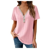 Ženska košulja od čipke s kratkim rukavima s kratkim rukavima moda plus veličina ružičasta xxxxl
