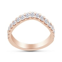 Carat okrugli rez bijeli prirodni dijamant zakrivljeni vjenčani prsten za žene u 14K ružino zlato preko sterlinga srebrne prstene veličine-5