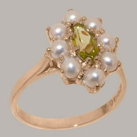 Britanci izrađeni 14k ružičasto zlatni ženski prsten prirodni peridot i kultivirani biserni prsten iz
