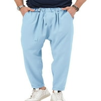 Muške harem hlače elastične struke pantalone na bageri u boji, casual jogger pant s džepovima nebo plavo