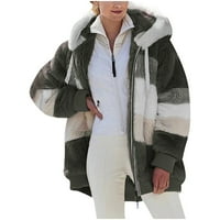 Ženska zimska jaknu od runa s kapuljačom blok blok patchwork kaputi dugi rukav topli kardigan plus veličine