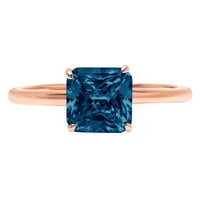 2.0ct Asscher Cut Prirodni London Blue Topaz 18K ružičasto zlato Angažovanje prstena veličine 7.25