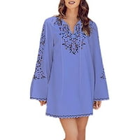 Ženska haljina dugih rukava za V-izrez Print High Squik Maxi Haljina Ležerne haljina Trendy Blue XL