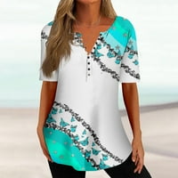 Ljetne ženske košulje Ljeto Ženska modna košulja Print V izrez Kratki rukav Tipka za ispis Ispis Dressy