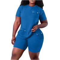 Objave za ženske džepove kratkih rukava Solid Color Top bluza Vežba za žene Sky Blue Veličina 2XL