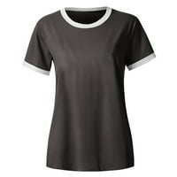 Košulje za žene Ljeto Lable O-izrez Čvrsta boja majica s kratkim rukavima na vrhu crne m