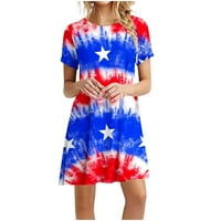 Hvyesh Womens Sendresses Plus size Labavi fit midi haljina američka zastava uzorak okruglih vrata kratkih