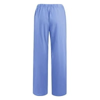 PBNBP pamučne pantalone za žene visoki struk Čvrsta boja elastična crta sa džepovima širine nogu pant