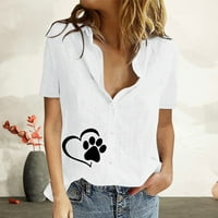 Olyvenn ženski trendy gumb down bluzes majica povratna majica kratkih rukava životinje ljubav grafički