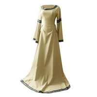 Haljine za čišćenje za žene Ljeto SOLID V-izrez Dugme dugih rukava Suknje za odmor Dress Yellow l